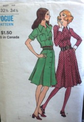 8198 VOGUE 70 SS-LS BUTTON PLEAT SHIRTDRESS LENGTHS PATTERN 10